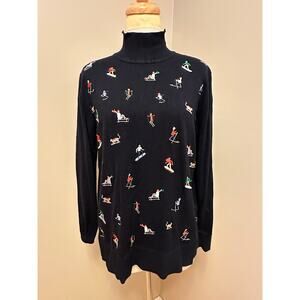 Vilagallo Skier Embroidery Navy Jumper Mock Neck Sweater Navy Blue Sz Medium